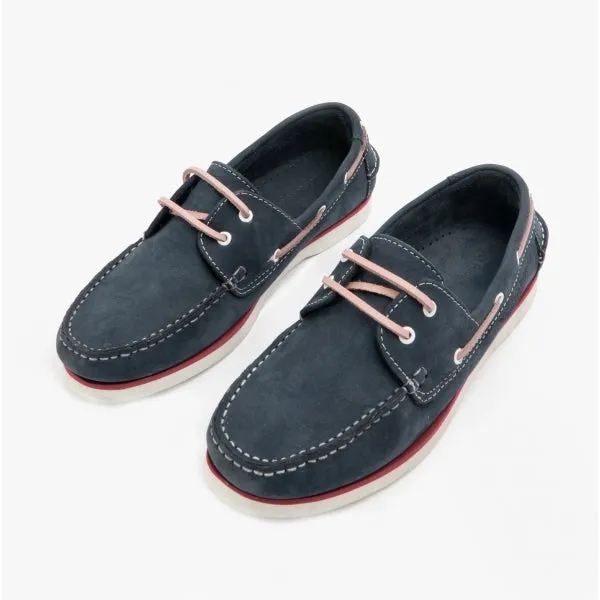 Hush Puppies HATTIE Womens Leather Boat Shoes Navy/Pink
