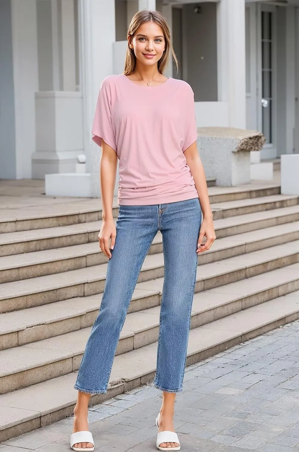 Hybrid & Company Womens Super Comfy Boat Neck Dolman Top Shirt
