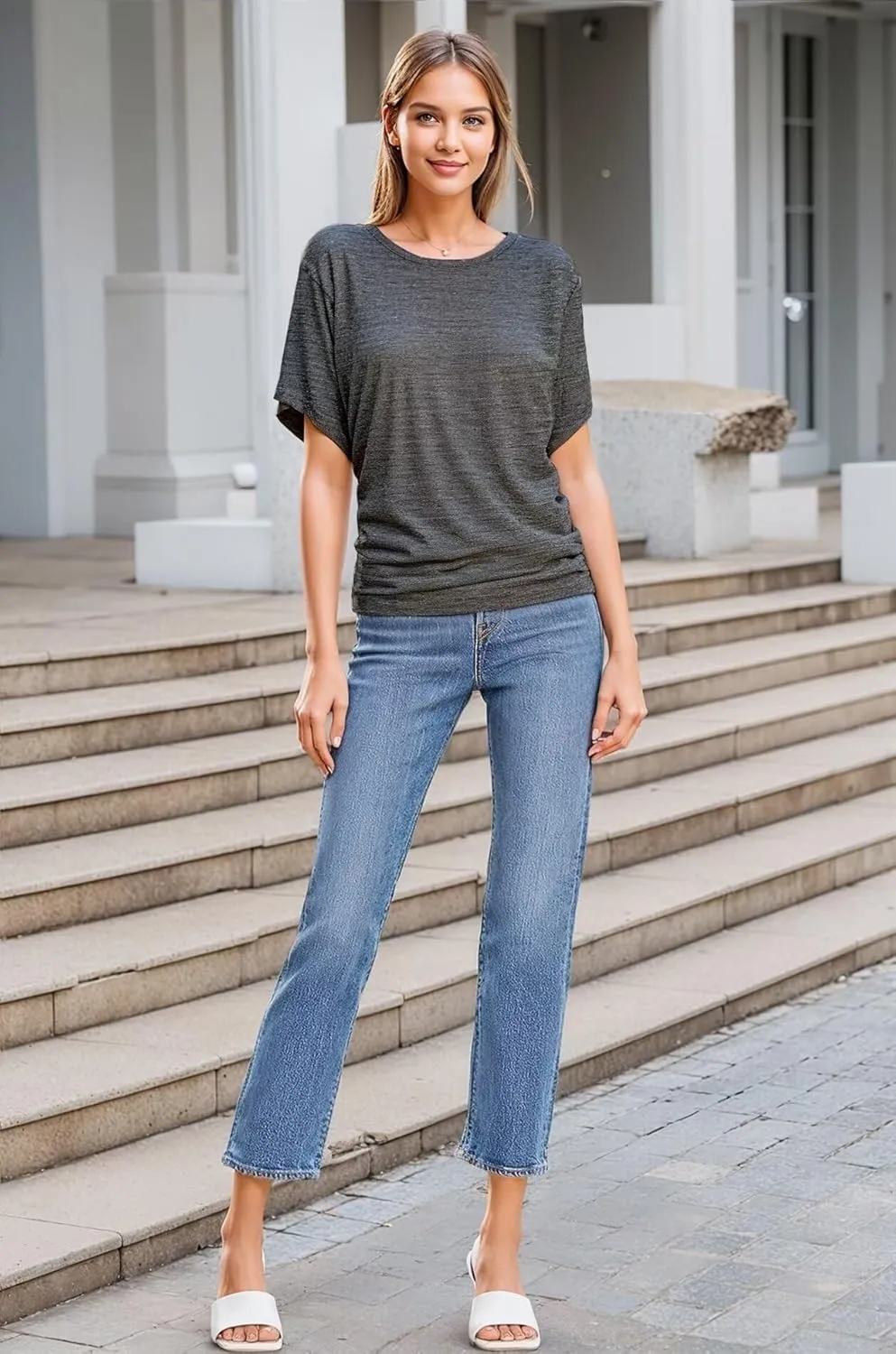 Hybrid & Company Womens Super Comfy Boat Neck Dolman Top Shirt