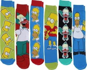 Hyp The Simpsons Characters Men's Casual Crew Socks, 6-Pack, Size 8-12