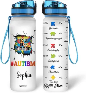 Hyturtle Personalized Autism Water Bottle - 32oz Motivational Water Bottle with Leak-Proof Lid & Time Marker - Custom Name Gift for Women & Kids - Gift for Autism Awareness Month, Birthday