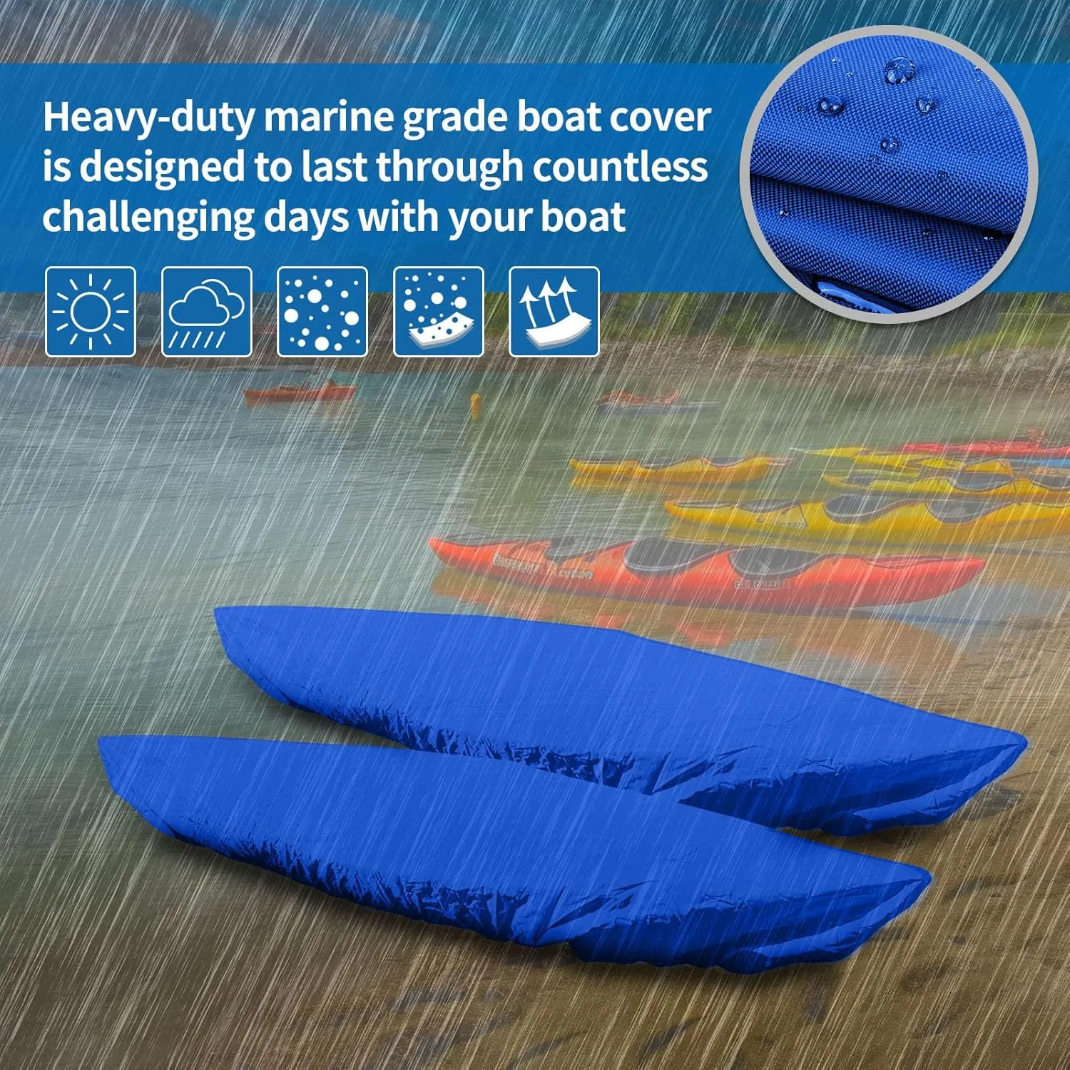 i Cover Kayak, Outdoor Storage Heavy Duty Waterproof, UV Resistant Boats Covers Fits 16.8-18ft Kayaks, Canoes, SUP, Paddle Board, and Fishing Boat