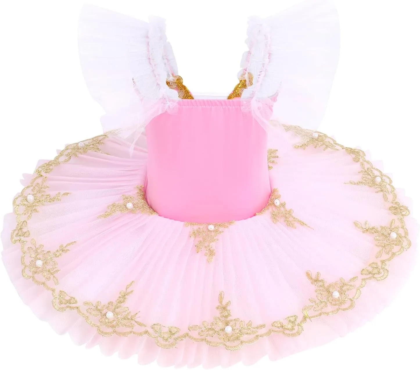 IBAKOM Ballerina Swan Lake Costume Dance Pancake Platter Tutu Ruffle Sleeve Floral Print Gymnastics Leotard Ballet Tutu