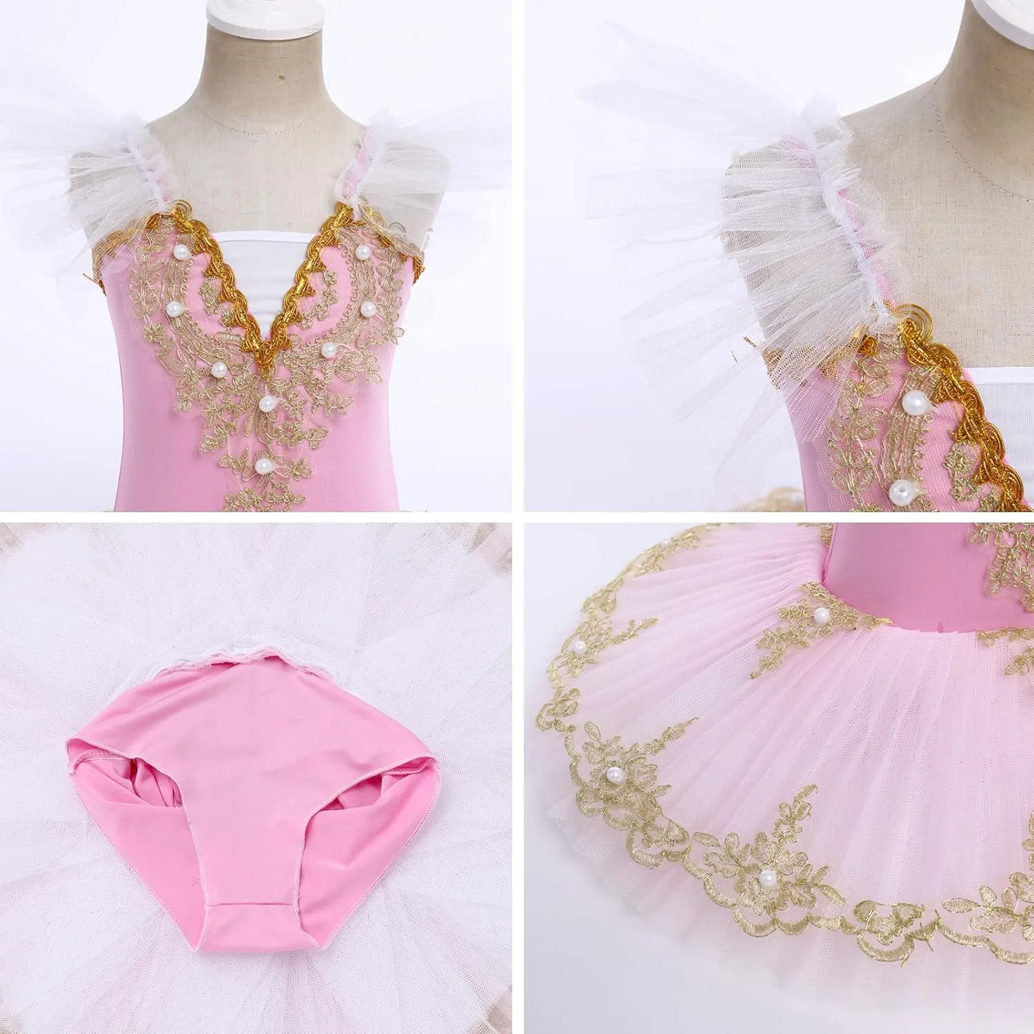 IBAKOM Ballerina Swan Lake Costume Dance Pancake Platter Tutu Ruffle Sleeve Floral Print Gymnastics Leotard Ballet Tutu