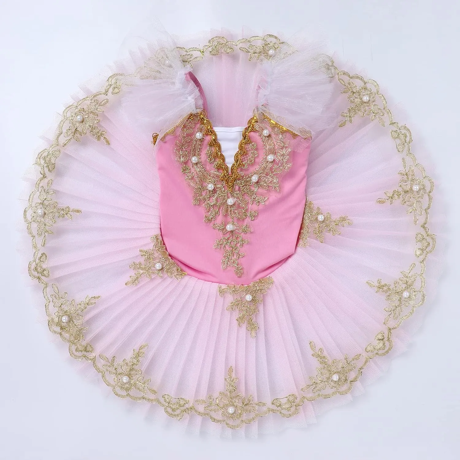 IBAKOM Ballerina Swan Lake Costume Dance Pancake Platter Tutu Ruffle Sleeve Floral Print Gymnastics Leotard Ballet Tutu
