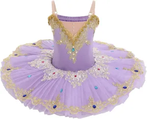 IBAKOM Little Ballerina Swan Lake Costume Shiny Seuqins Girl Ballet Leotard Platter Tutu Professional Toddler Ballet Dress