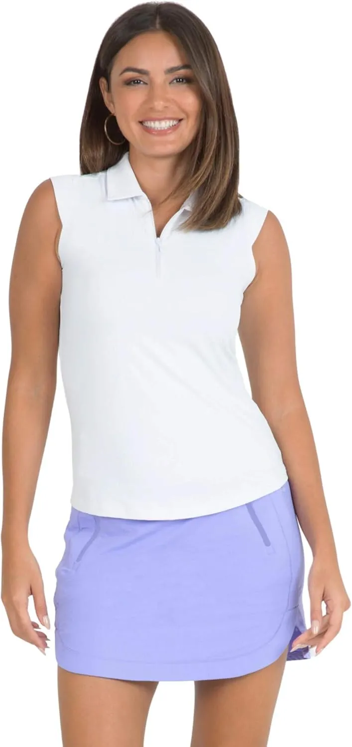 IBKUL Women's Sun Protective UPF 50  Cooling Solid Sleeveless Polo - 84000