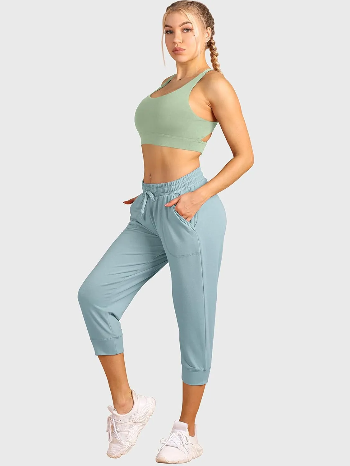 icyzone Women's French Terry Jogger Lounge Sweatpants - Active Capri Pants for Women