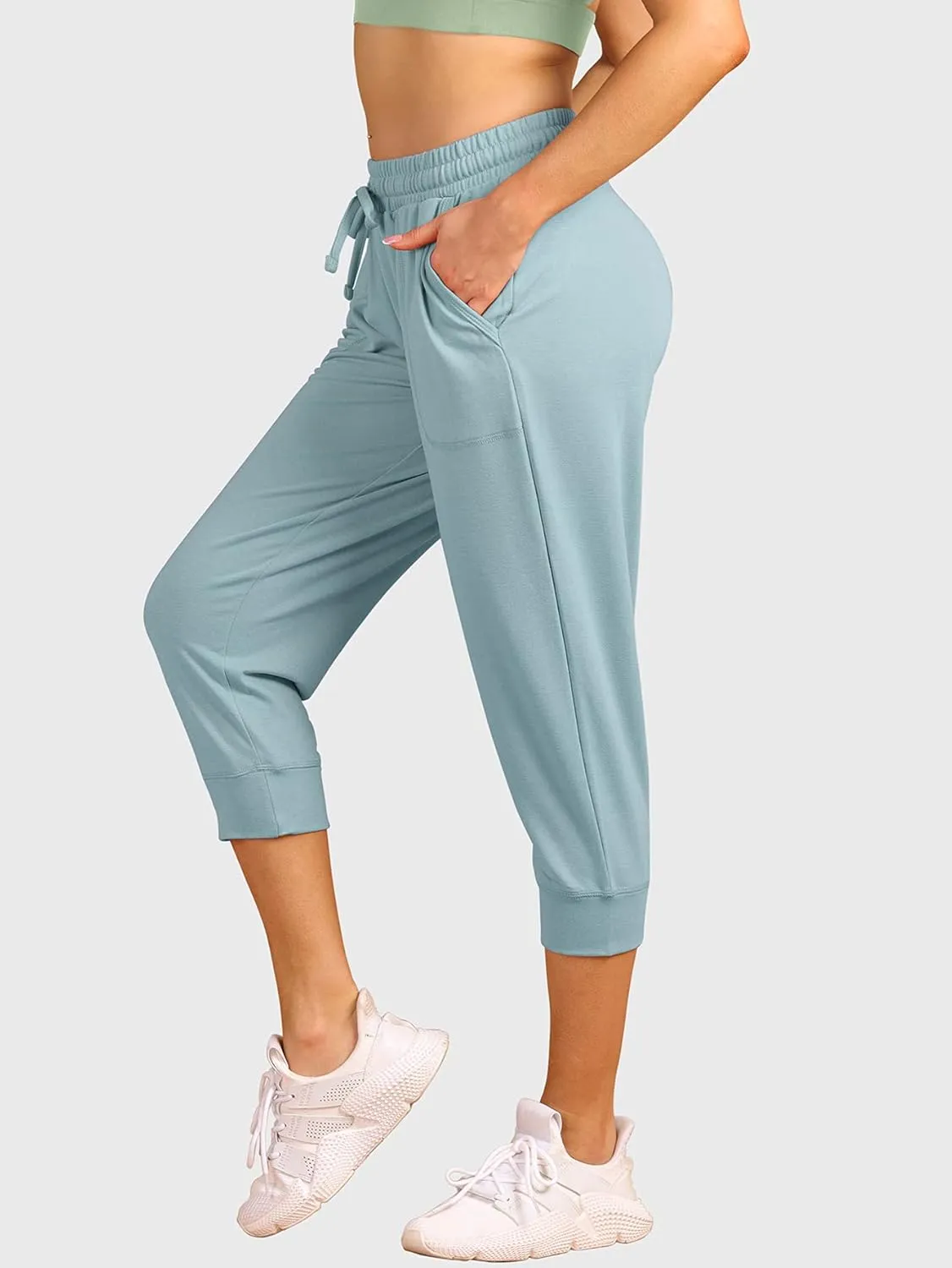 icyzone Women's French Terry Jogger Lounge Sweatpants - Active Capri Pants for Women