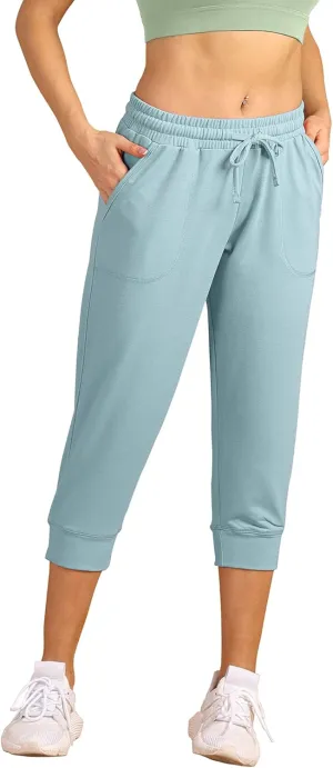 icyzone Women's French Terry Jogger Lounge Sweatpants - Active Capri Pants for Women