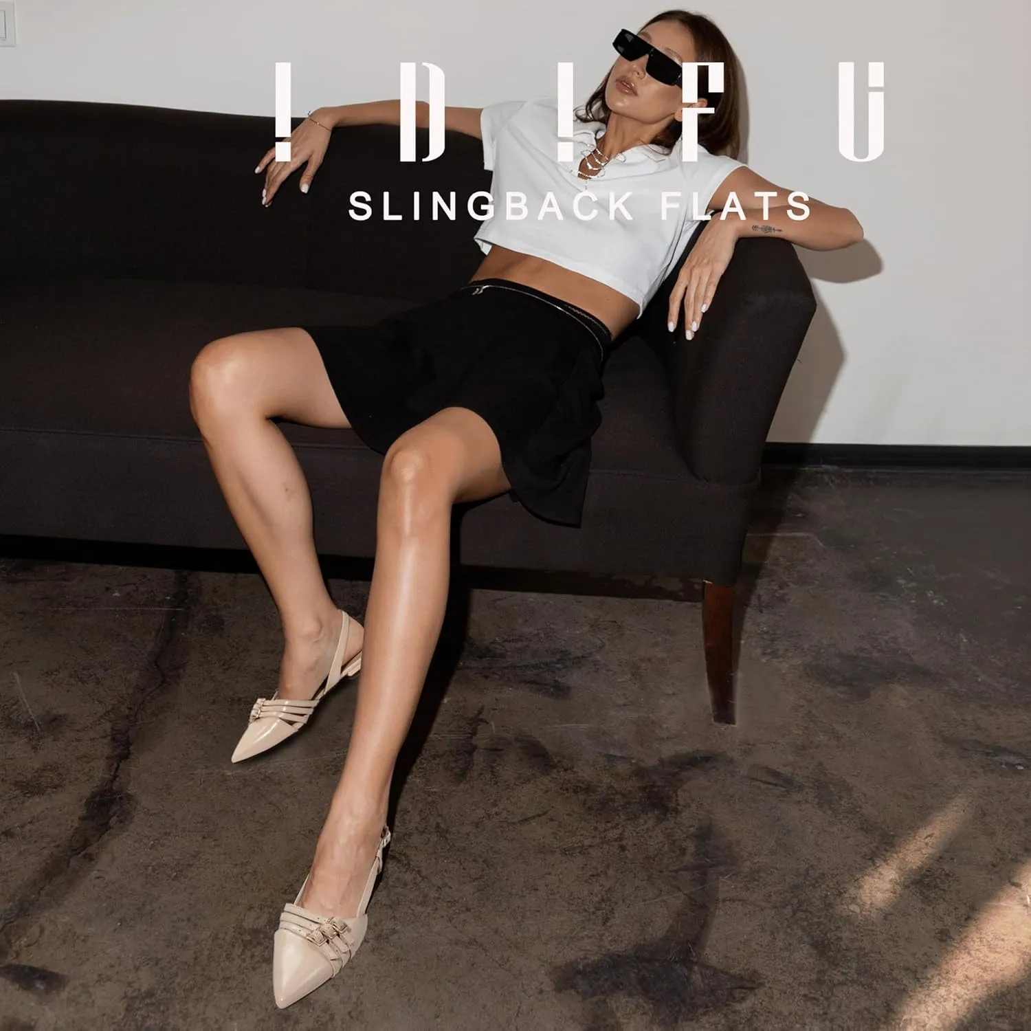 IDIFU Slingback Flats for Women Pointed Toe Ballet Flats Shoes Women Dressy Comfortable Casual Flat Dress Shoes for Women Office Work Wedding Bridal Cute Fashion Slip on Buckle Flats