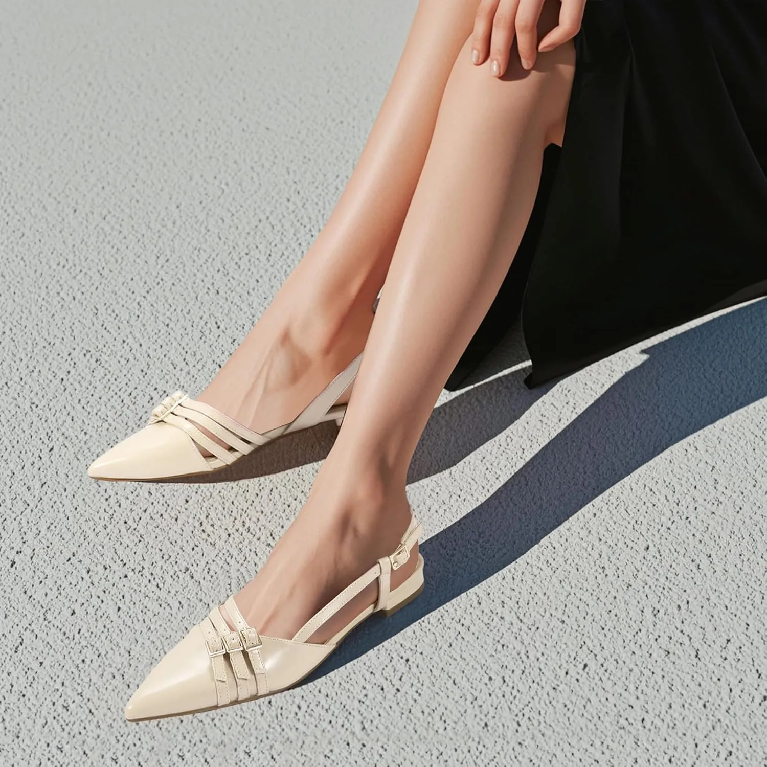 IDIFU Slingback Flats for Women Pointed Toe Ballet Flats Shoes Women Dressy Comfortable Casual Flat Dress Shoes for Women Office Work Wedding Bridal Cute Fashion Slip on Buckle Flats