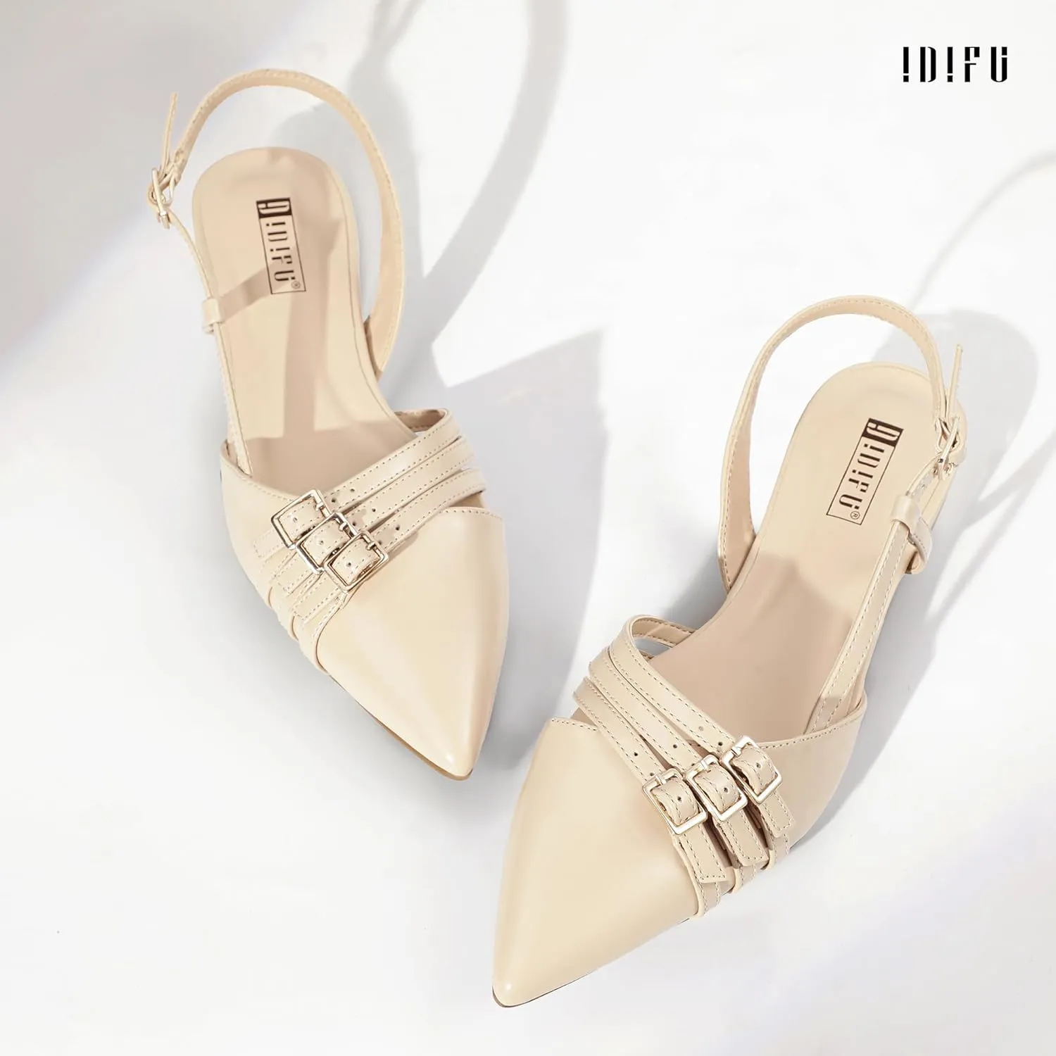 IDIFU Slingback Flats for Women Pointed Toe Ballet Flats Shoes Women Dressy Comfortable Casual Flat Dress Shoes for Women Office Work Wedding Bridal Cute Fashion Slip on Buckle Flats