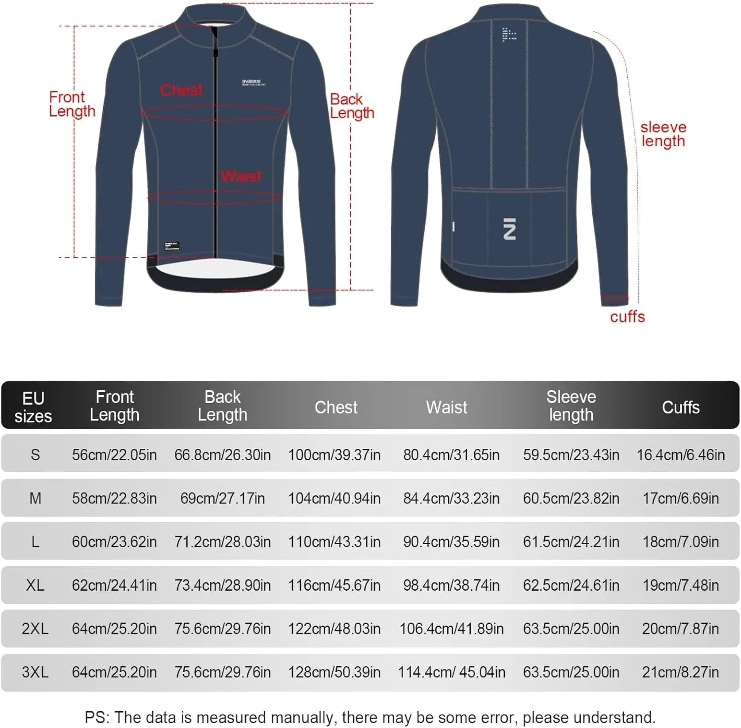 INBIKE Fleece Lined Cycling Jersey for Men Women, Winter Thermal Long Sleeve Bike Jacket with 3 Pockets, Quick Dry