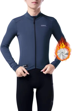 INBIKE Fleece Lined Cycling Jersey for Men Women, Winter Thermal Long Sleeve Bike Jacket with 3 Pockets, Quick Dry