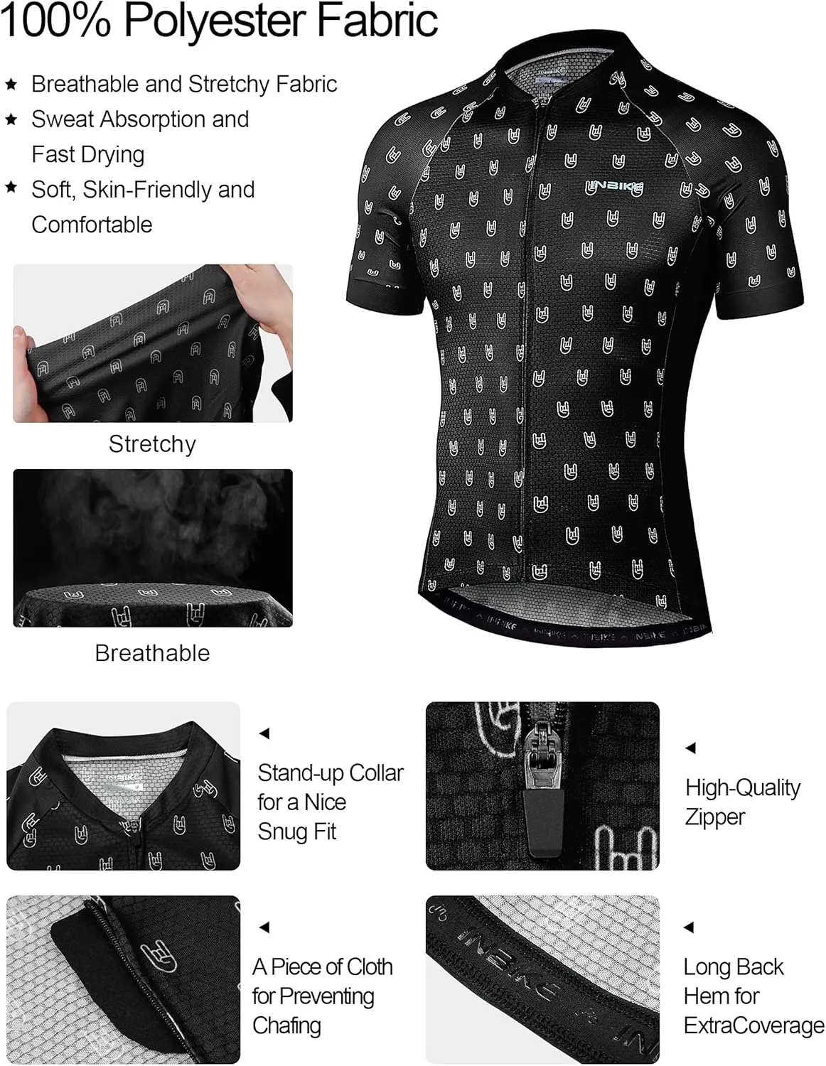 INBIKE Mens Cycling Jersey 3 Rear Pockets Moisture Wicking Short Sleeve Quick Dry Reflective Biking Shirts