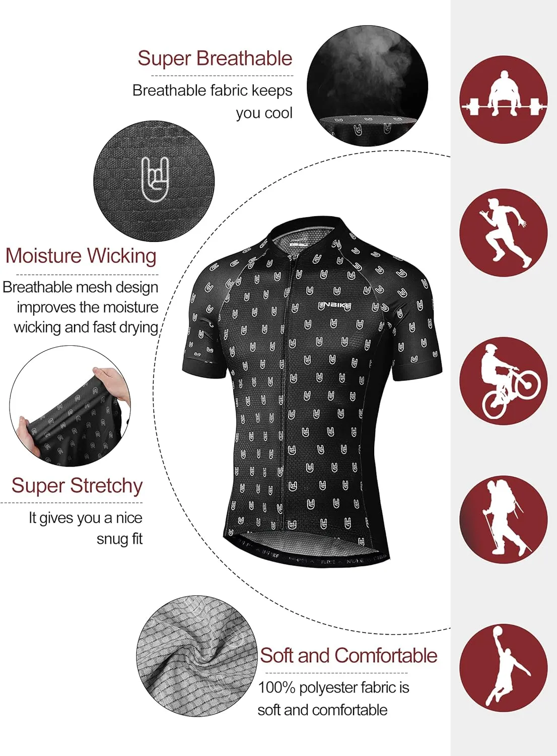 INBIKE Mens Cycling Jersey 3 Rear Pockets Moisture Wicking Short Sleeve Quick Dry Reflective Biking Shirts