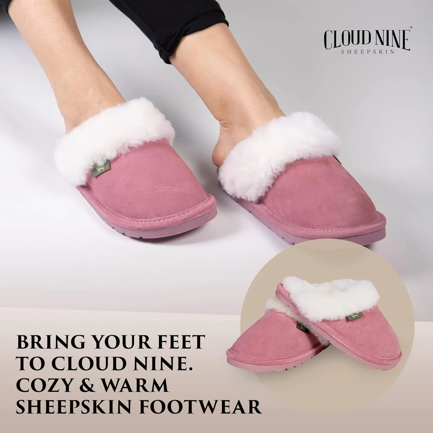 Indoor Outdoor Scuff House Slippers for Women - Genuine Sheepskin Slip-on Slippers