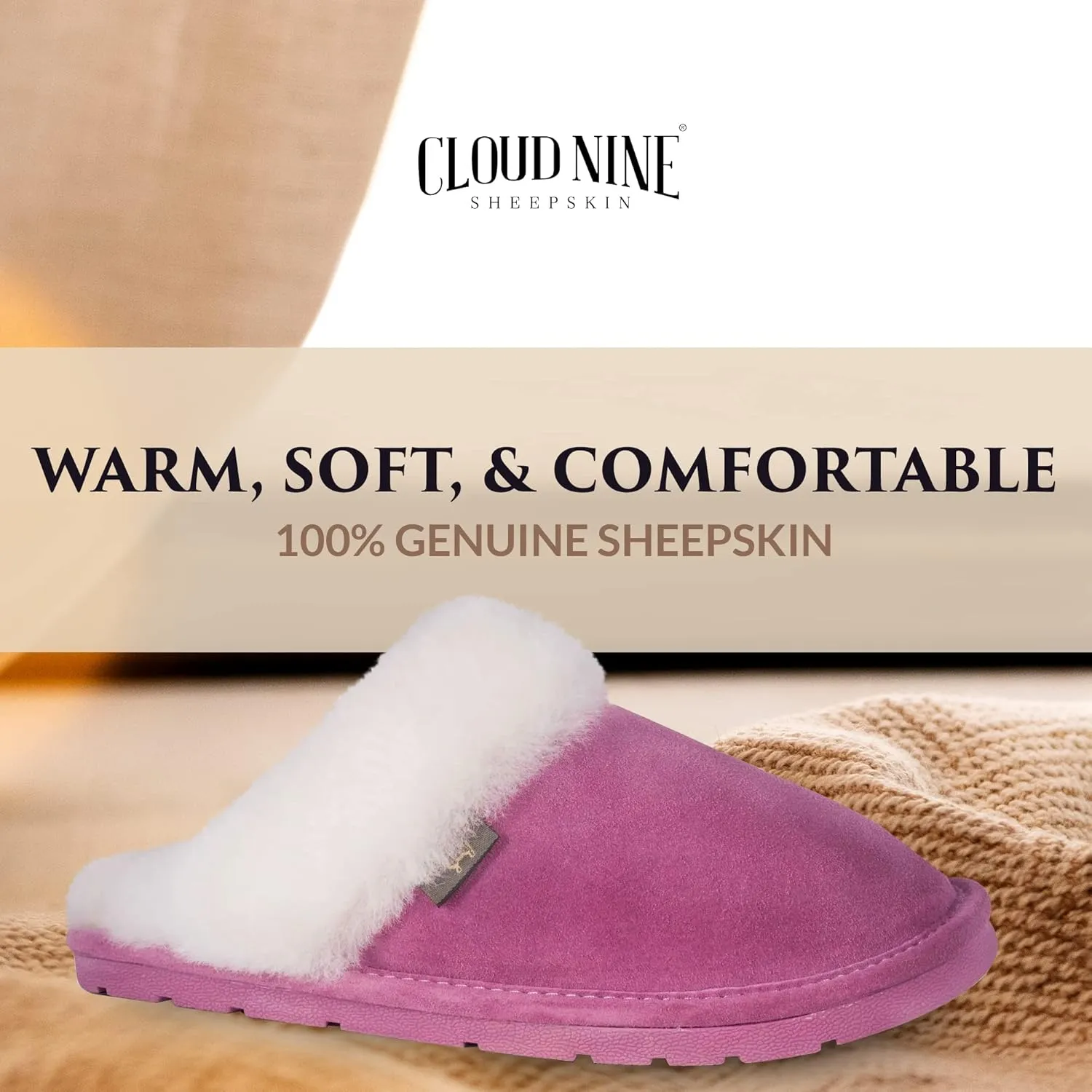 Indoor Outdoor Scuff House Slippers for Women - Genuine Sheepskin Slip-on Slippers