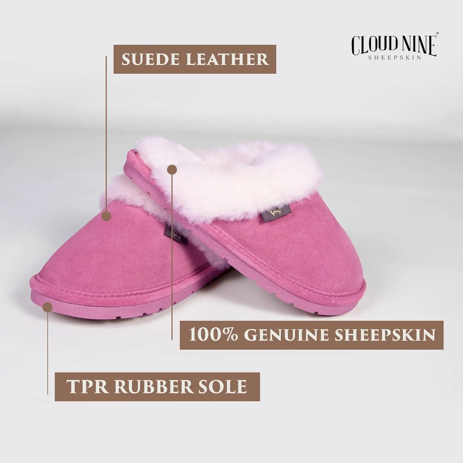 Indoor Outdoor Scuff House Slippers for Women - Genuine Sheepskin Slip-on Slippers