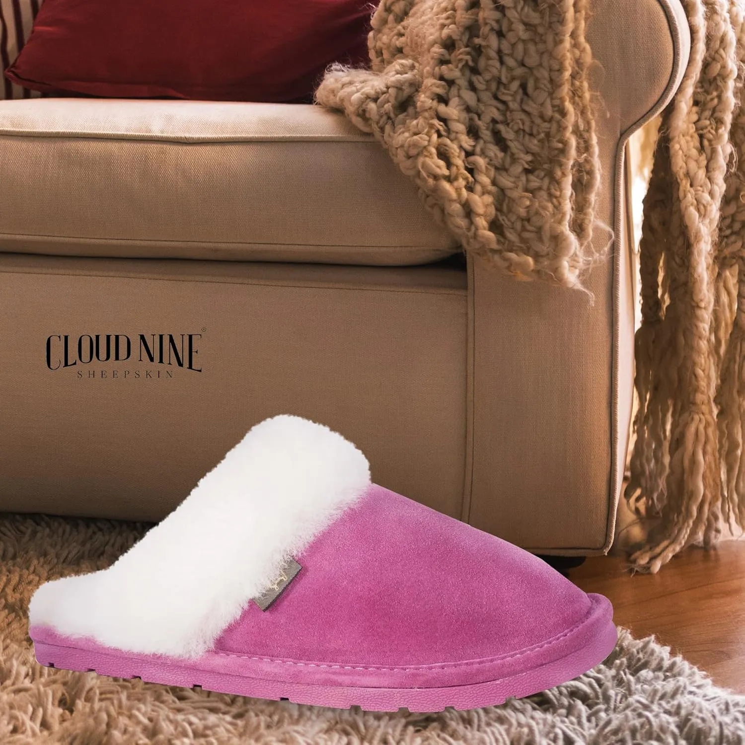 Indoor Outdoor Scuff House Slippers for Women - Genuine Sheepskin Slip-on Slippers