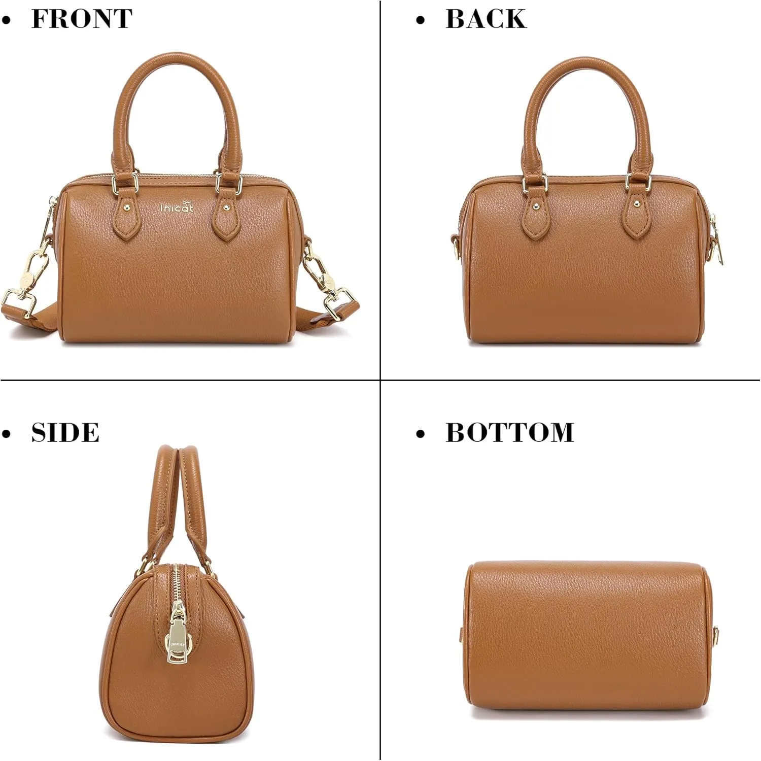 INICAT Mini Purse Small Satchel Top-Handle Handbag Boston Barrel Travel Bags for Women with Detachable Crossbody Strap