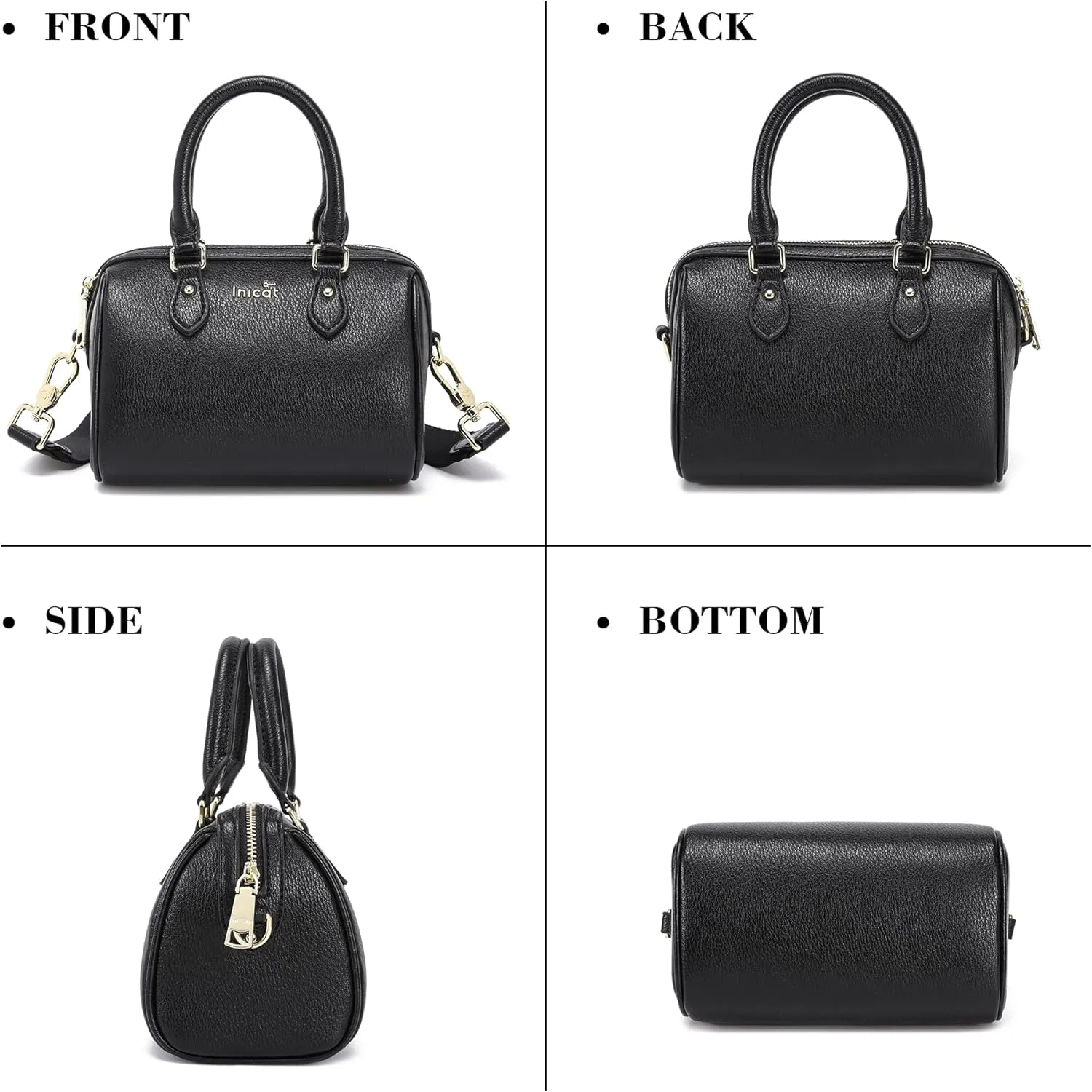 INICAT Mini Purse Small Satchel Top-Handle Handbag Boston Barrel Travel Bags for Women with Detachable Crossbody Strap