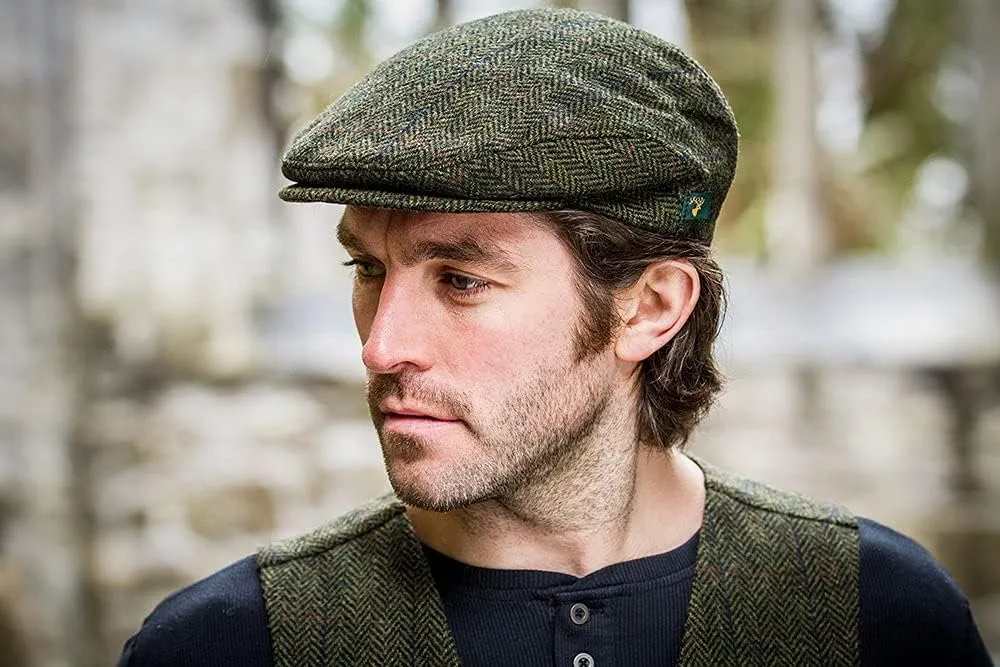 Irish Trinity Donegal Tweed Flat Cap, 100% Wool, Quilted Interior, Made in Ireland