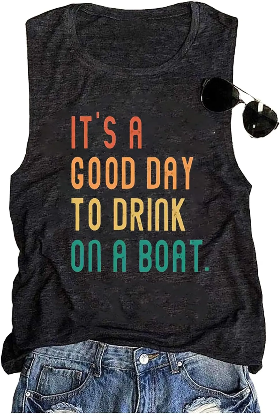 It is A Good Day to Drink On A Boat Tank Tops Women Funny Drinking Shirt Letter Print Sleeveless T-Shirt