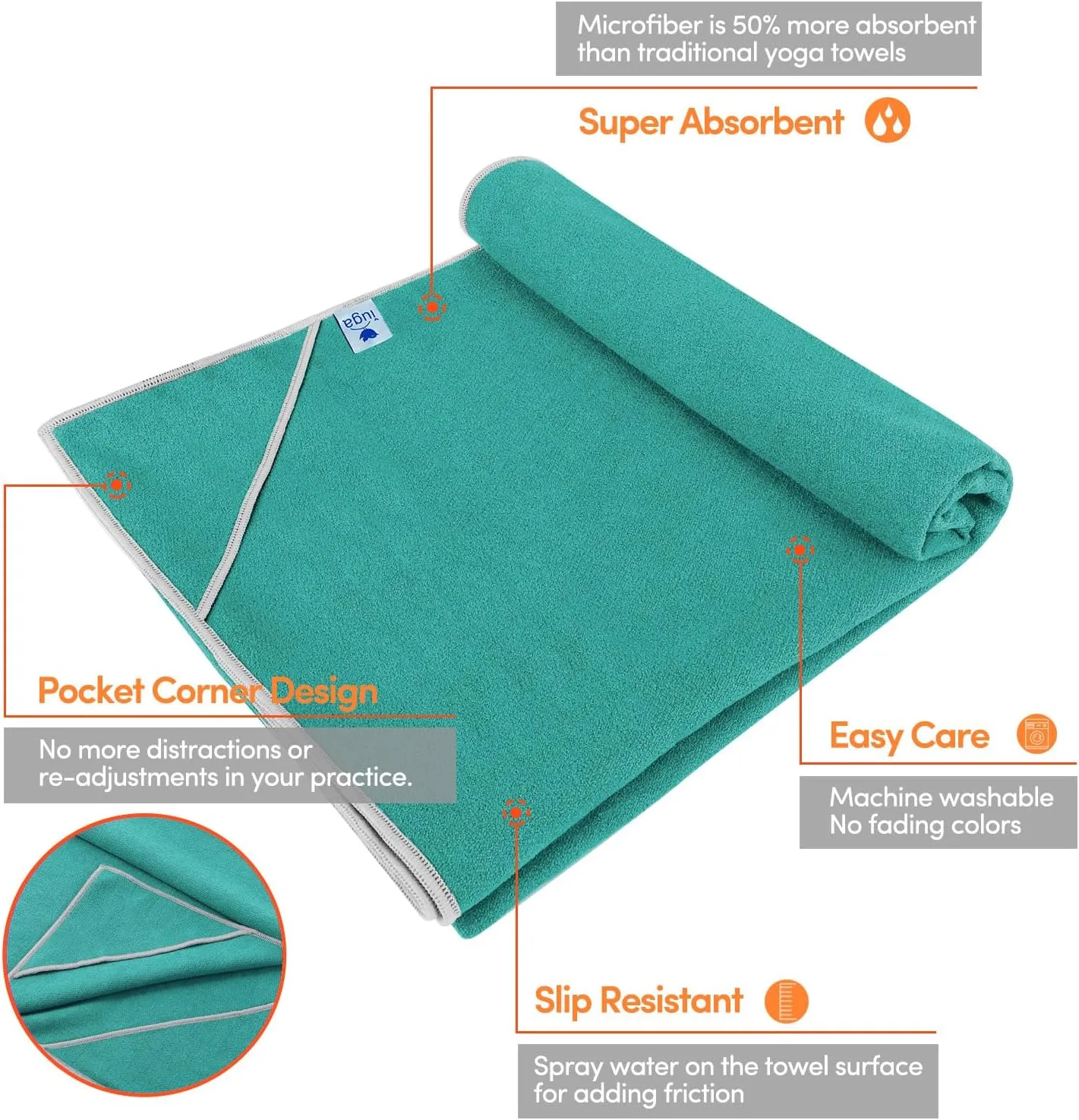 IUGA Yoga Towel for Hot Yoga Non Slip Extra Thick Yoga Mat Towel   Hand Towel 2in1 Set with Corner Pockets Super Absorbent and Quick Dry Hot Yoga Towel
