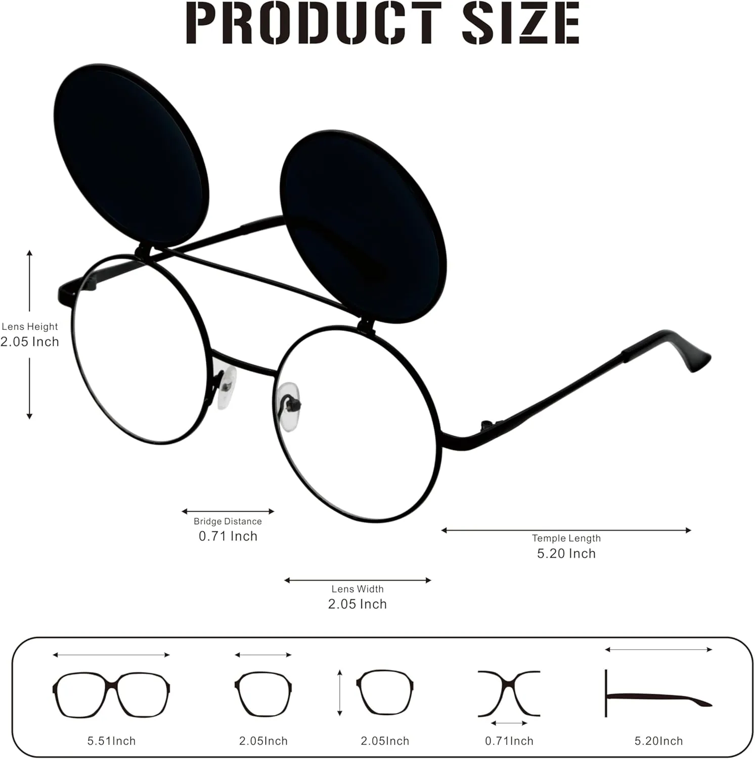 J&L Glasses Retro Flip-Up Round Goggles Steampunk Sunglasses