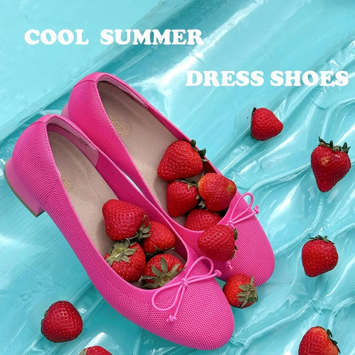JENN ARDOR Womens Ballet Chunky Pumps Low Heels Dress Shoes Ladies Casual Office Shoes for Women Round Toe Knit Comfortable Slip On Mesh Flat
