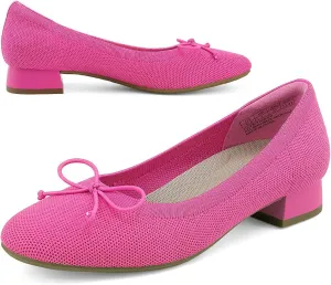 JENN ARDOR Womens Ballet Chunky Pumps Low Heels Dress Shoes Ladies Casual Office Shoes for Women Round Toe Knit Comfortable Slip On Mesh Flat