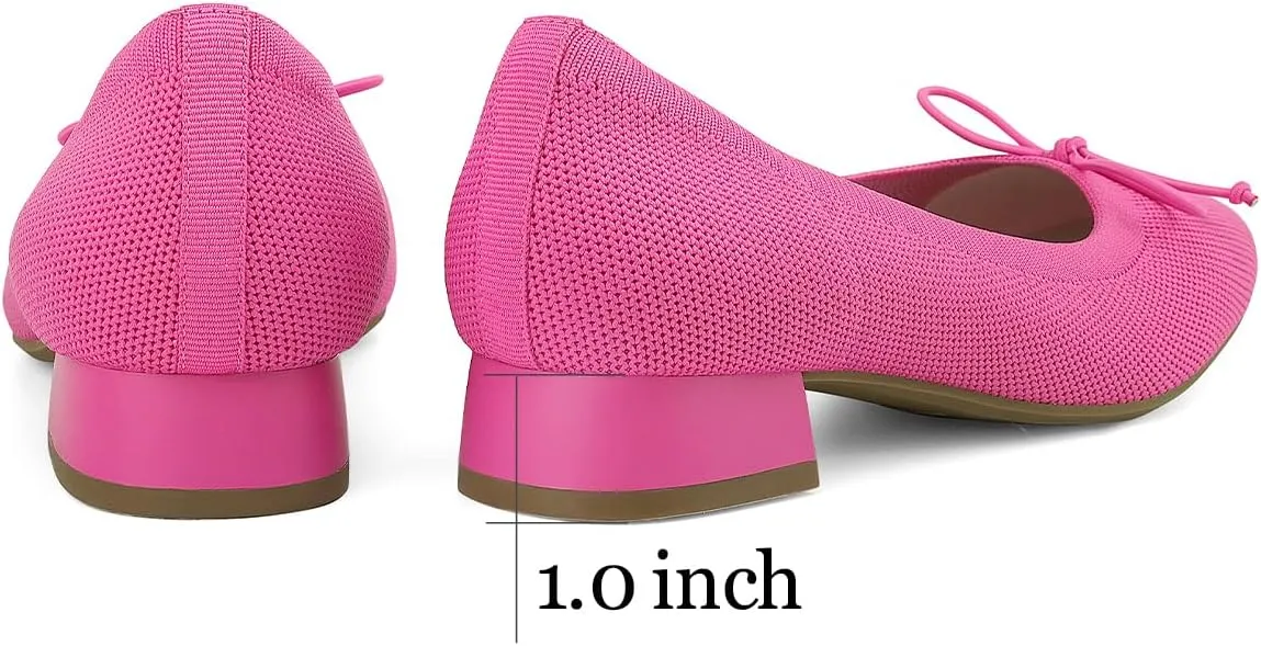 JENN ARDOR Womens Ballet Chunky Pumps Low Heels Dress Shoes Ladies Casual Office Shoes for Women Round Toe Knit Comfortable Slip On Mesh Flat