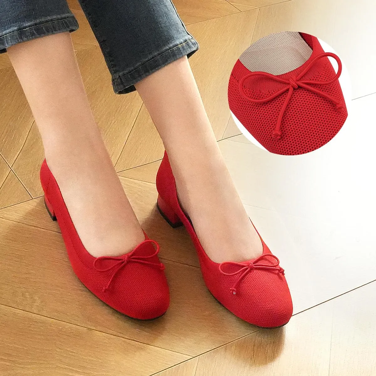 JENN ARDOR Womens Low Block Chunky Pumps Ladies Dress Heels Closed Round Toe Casual Shoes Wedding Bridal Party Office Shoes 1.0 Inch