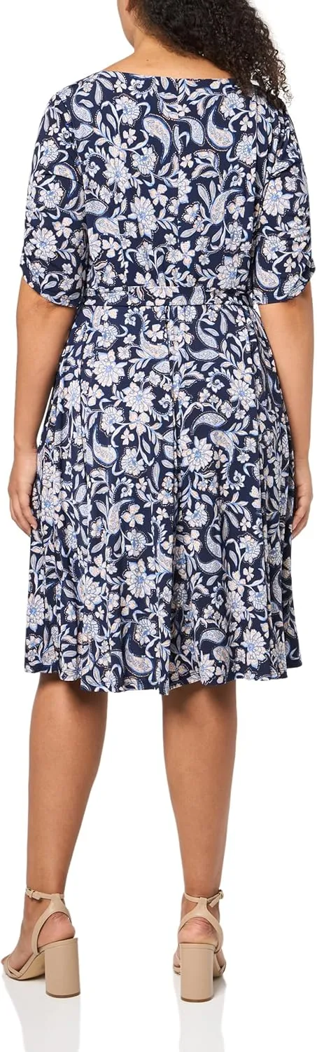 Jessica Howard Women's Elbow Sleeve Boat Neck Knit Fit & Flare Midi Dress