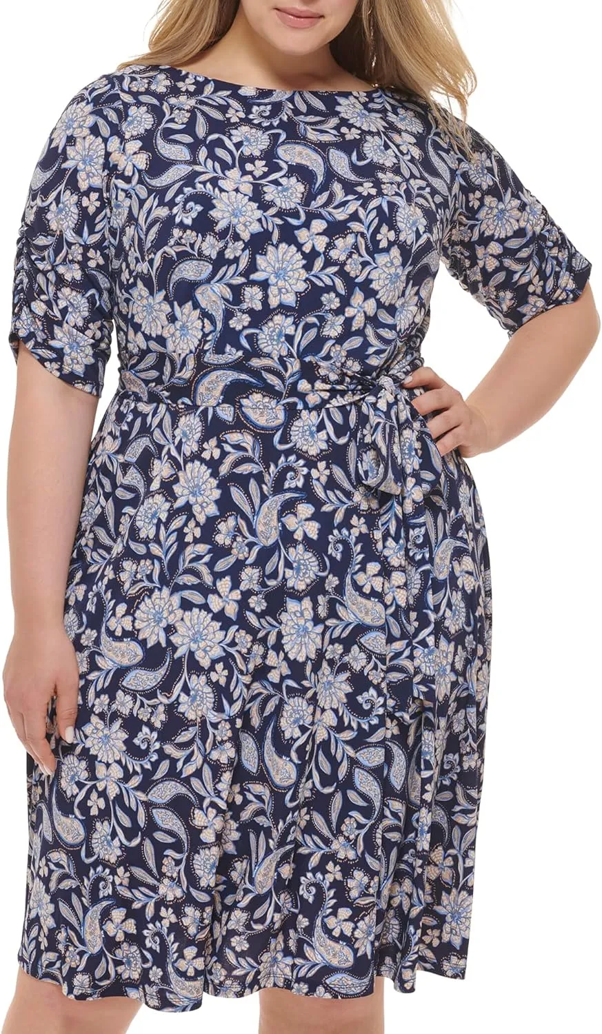 Jessica Howard Women's Elbow Sleeve Boat Neck Knit Fit & Flare Midi Dress