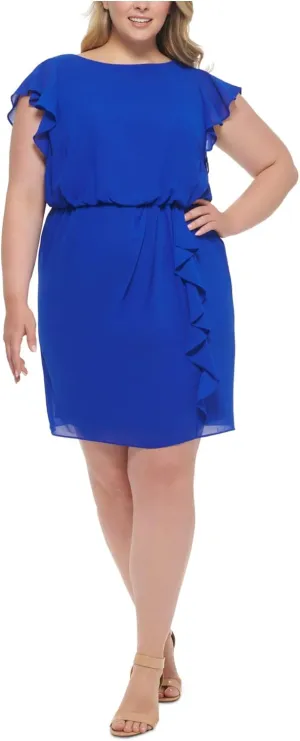 Jessica Howard Womens Plus Blouson Knee Sheath Dress Blue 24W, Cobalt