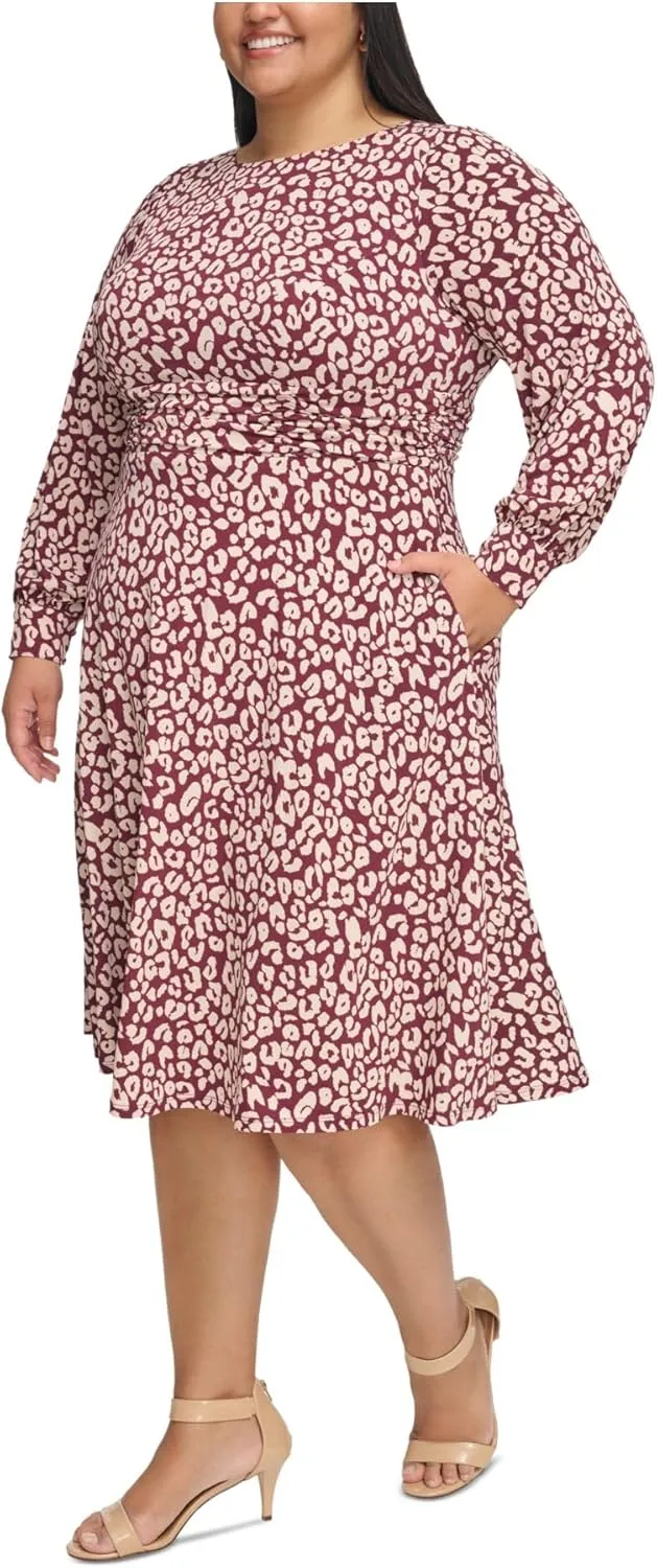 Jessica Howard Womens Plus Printed Work Day Wear Midi Dress