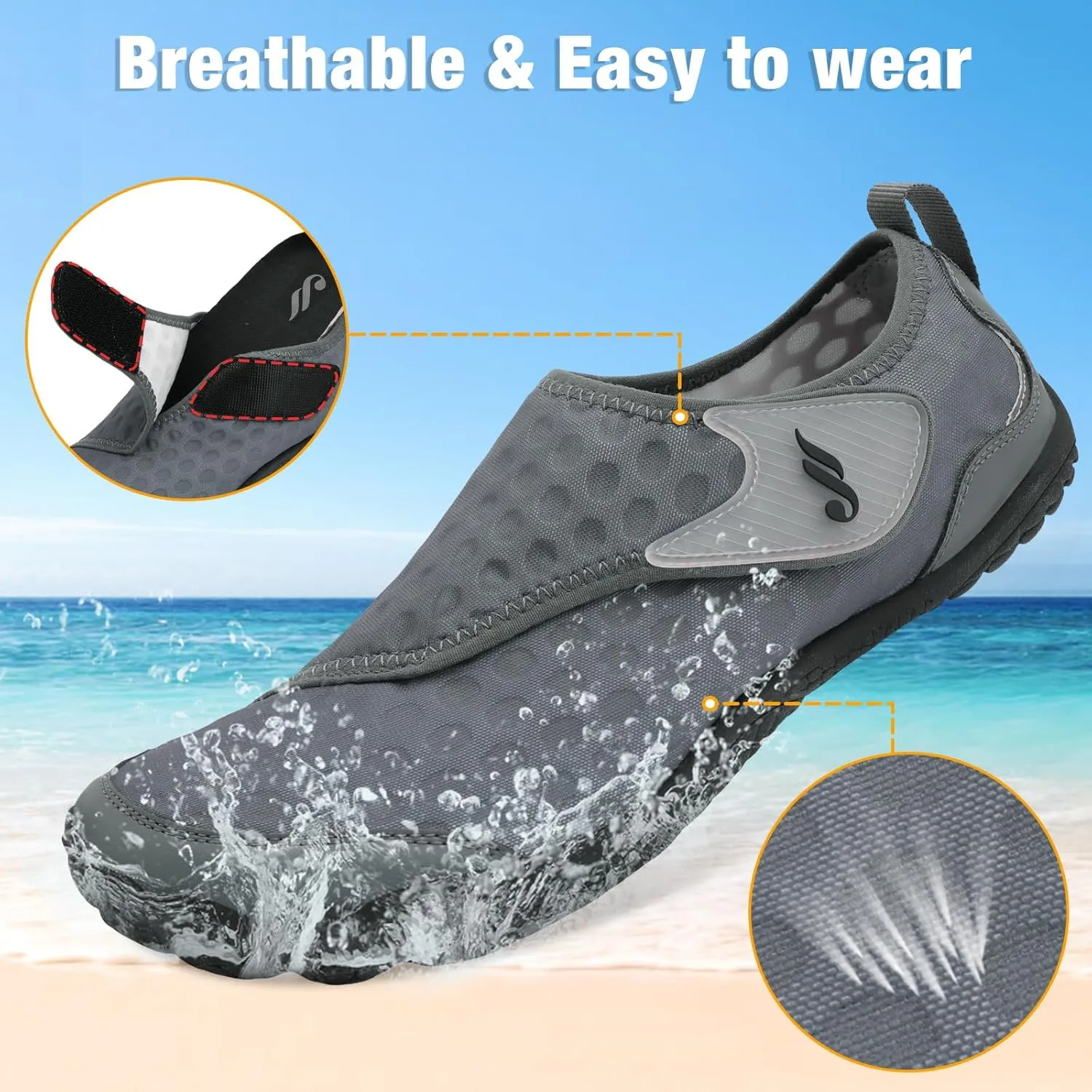 JIASUQI Water Shoes for Men Women Barefoot Swim Beach Shoes Quick Dry Hiking Shoes Sneakers for Adults
