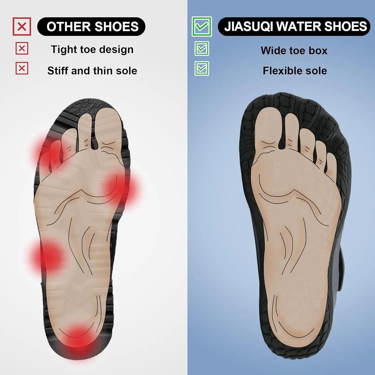 JIASUQI Water Shoes for Men Women Barefoot Swim Beach Shoes Quick Dry Hiking Shoes Sneakers for Adults