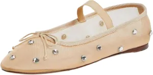 JORISTIMO Crystal Mesh Ballet Flats Stretch Band Snip Toe Ballerinas Flats Mary Jane
