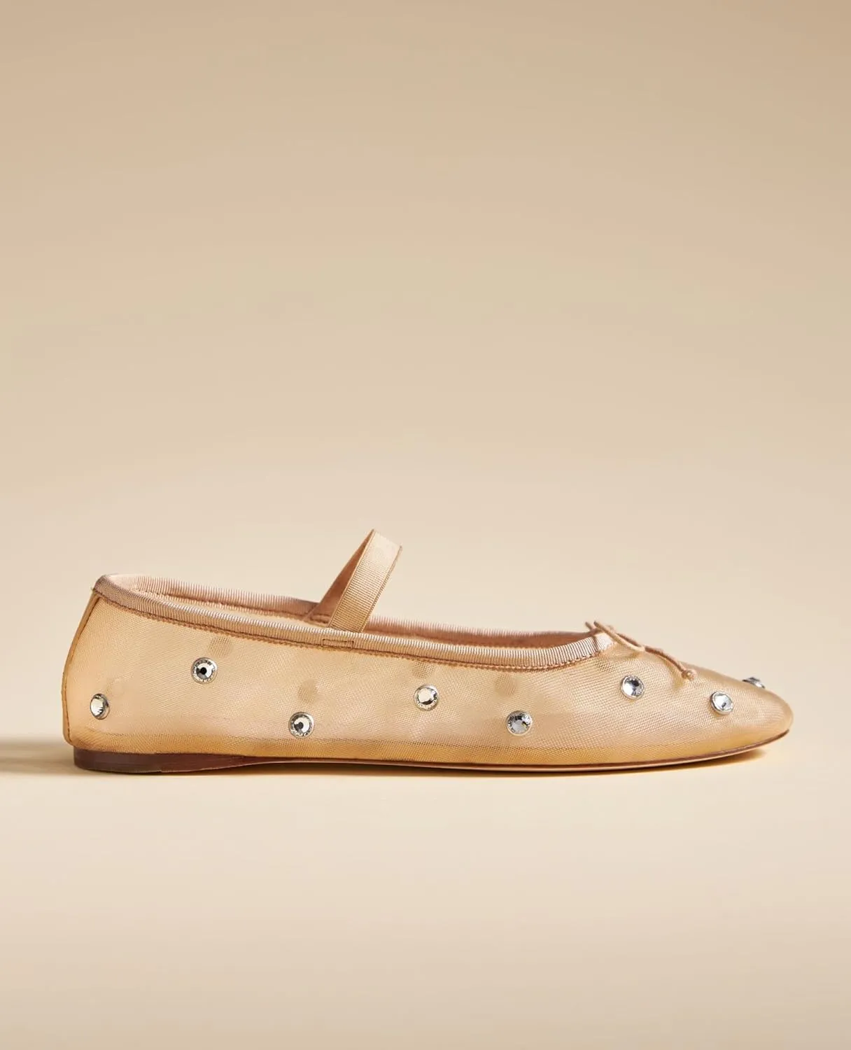 JORISTIMO Crystal Mesh Ballet Flats Stretch Band Snip Toe Ballerinas Flats Mary Jane