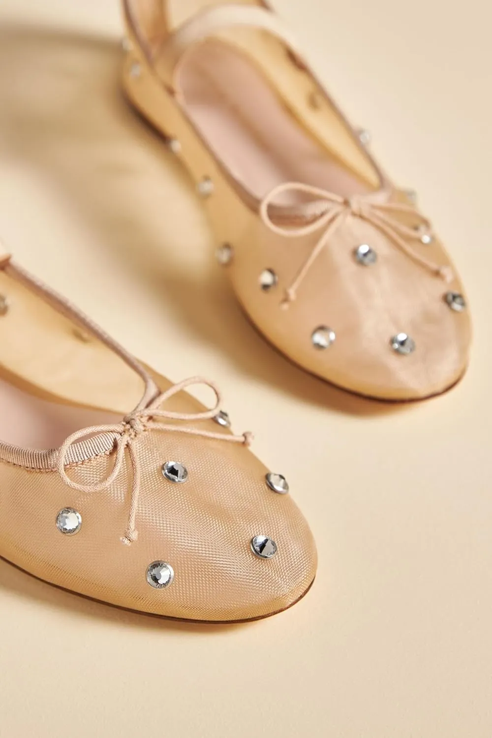 JORISTIMO Crystal Mesh Ballet Flats Stretch Band Snip Toe Ballerinas Flats Mary Jane