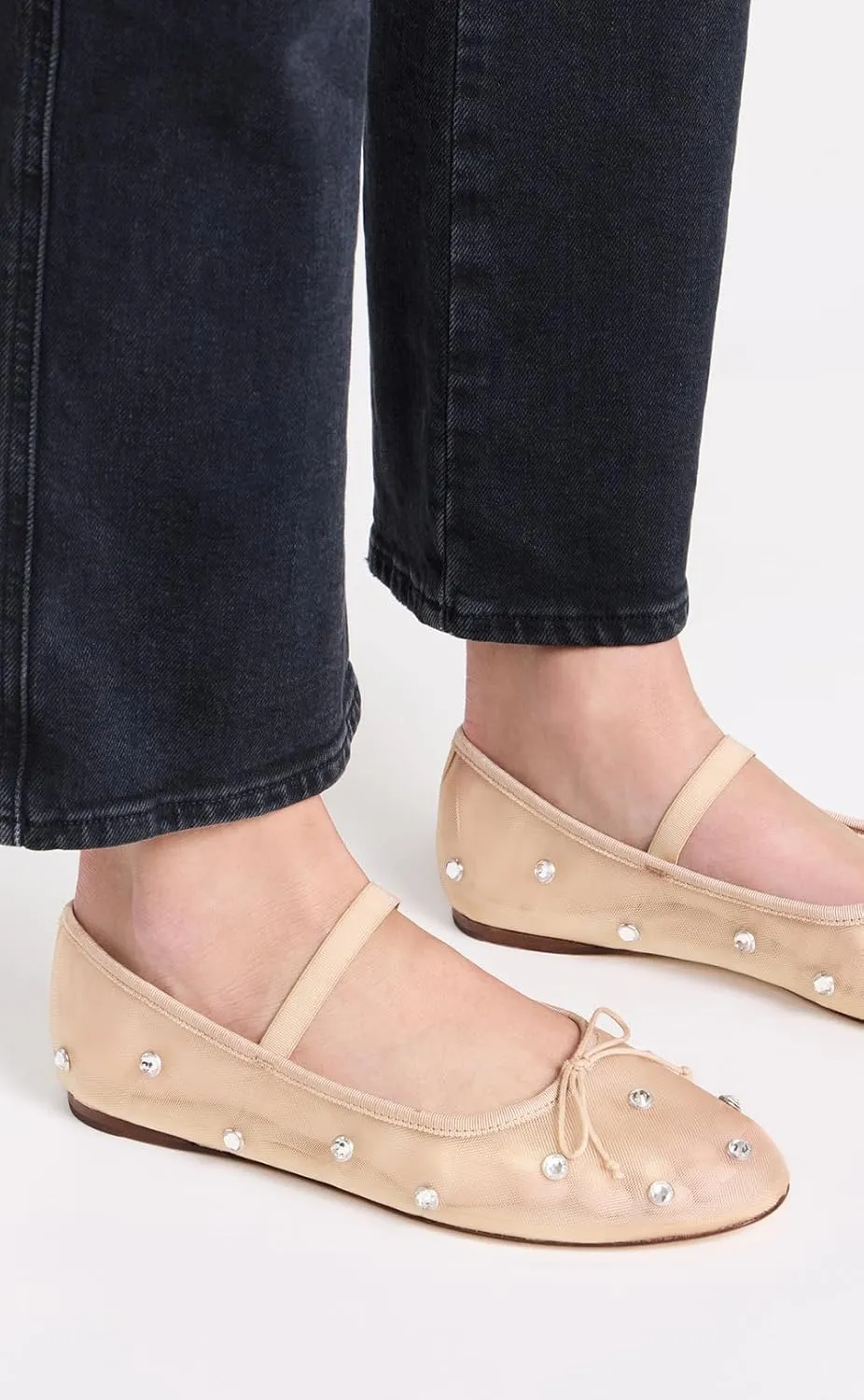 JORISTIMO Crystal Mesh Ballet Flats Stretch Band Snip Toe Ballerinas Flats Mary Jane