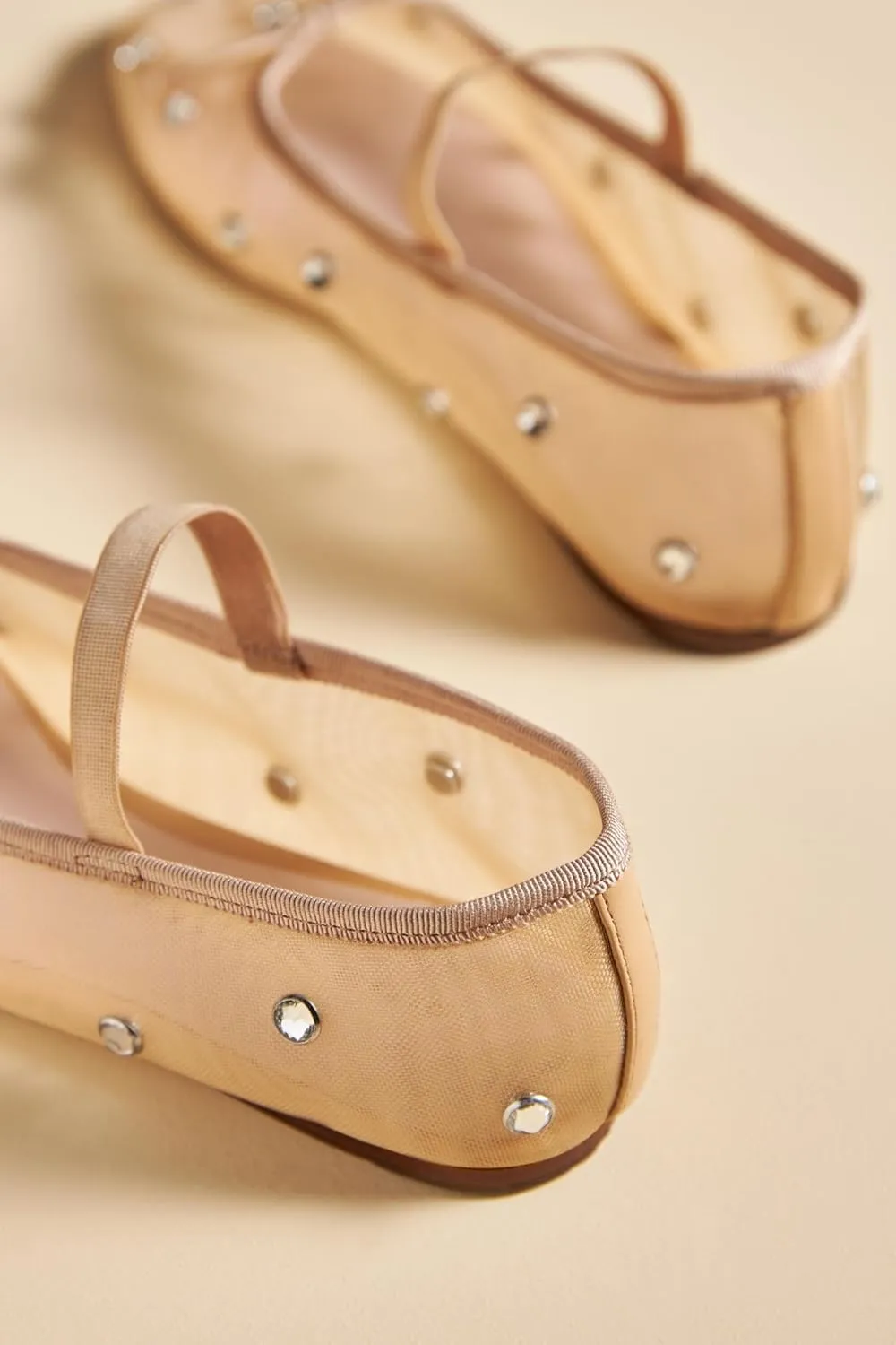 JORISTIMO Crystal Mesh Ballet Flats Stretch Band Snip Toe Ballerinas Flats Mary Jane