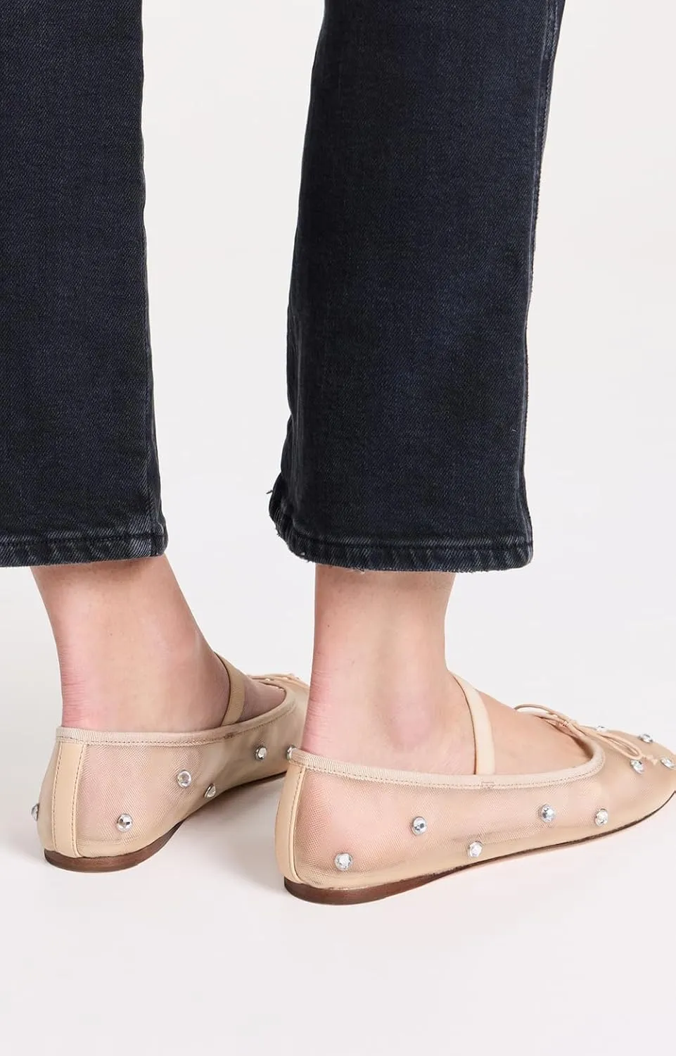 JORISTIMO Crystal Mesh Ballet Flats Stretch Band Snip Toe Ballerinas Flats Mary Jane