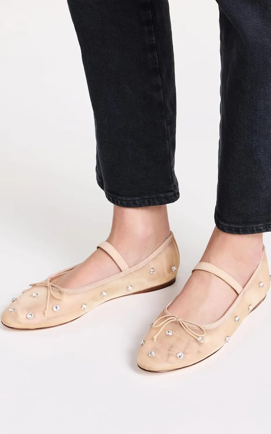 JORISTIMO Crystal Mesh Ballet Flats Stretch Band Snip Toe Ballerinas Flats Mary Jane