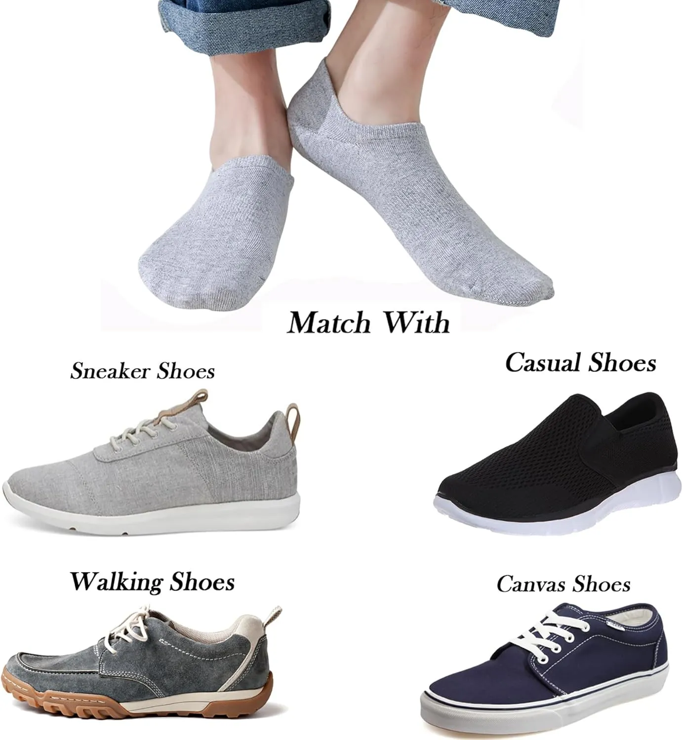 JORMATT Mens No Show Socks Cotton Low Cut Short Casual Socks Men With Non-Slip Grips, 12 Pairs/8 Pairs/6 Pairs