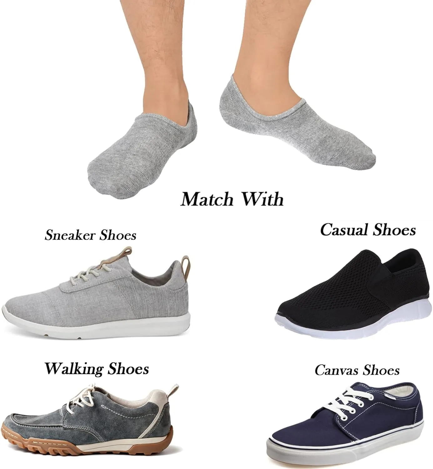JORMATT Mens No Show Socks Cotton Low Cut Short Casual Socks Men With Non-Slip Grips, 12 Pairs/8 Pairs/6 Pairs